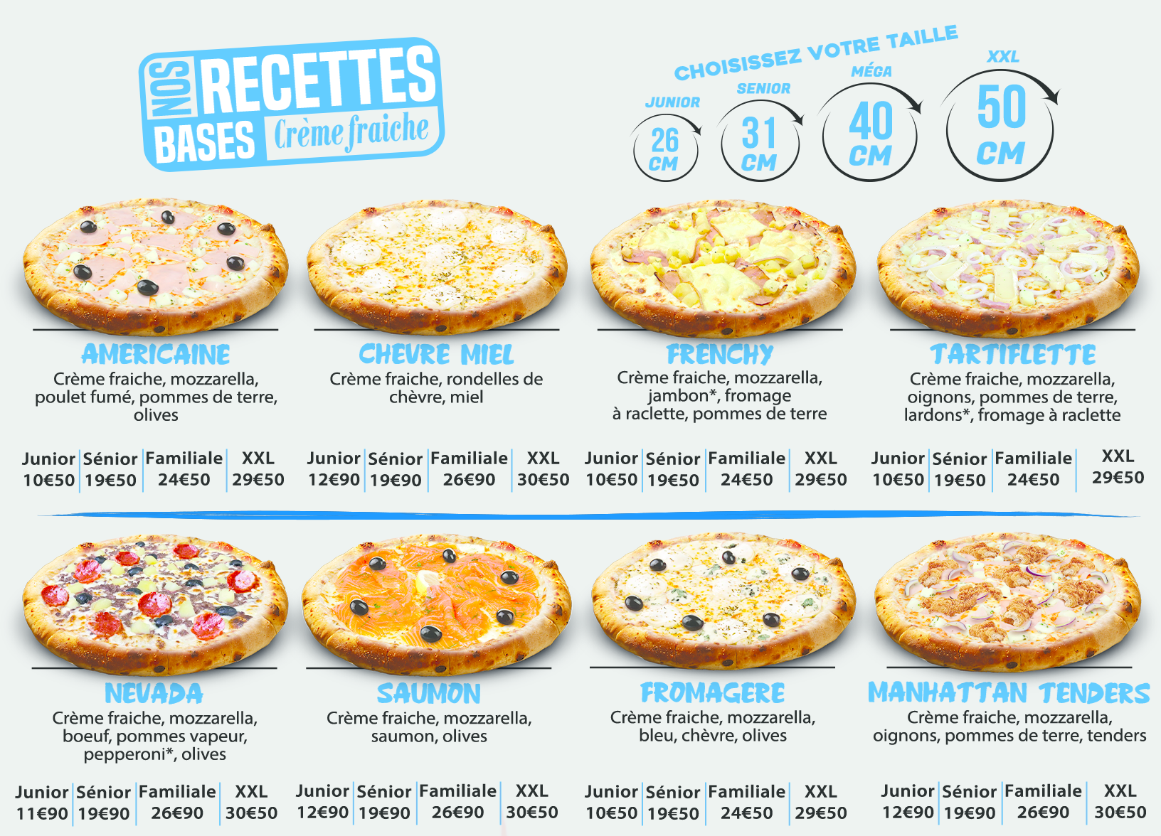 Pizzas base crème fraiche